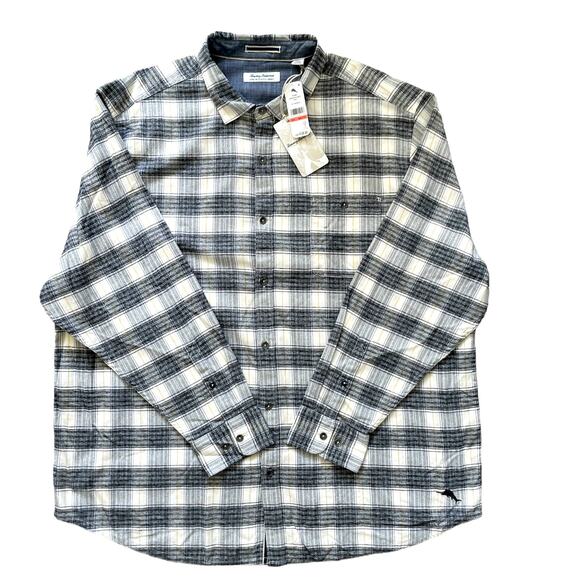 TOMMY BAHAMA Canyon Beach Flannel Plaid Shirt Rancho Black Check Size XXXL NEW - Picture 1 of 12
